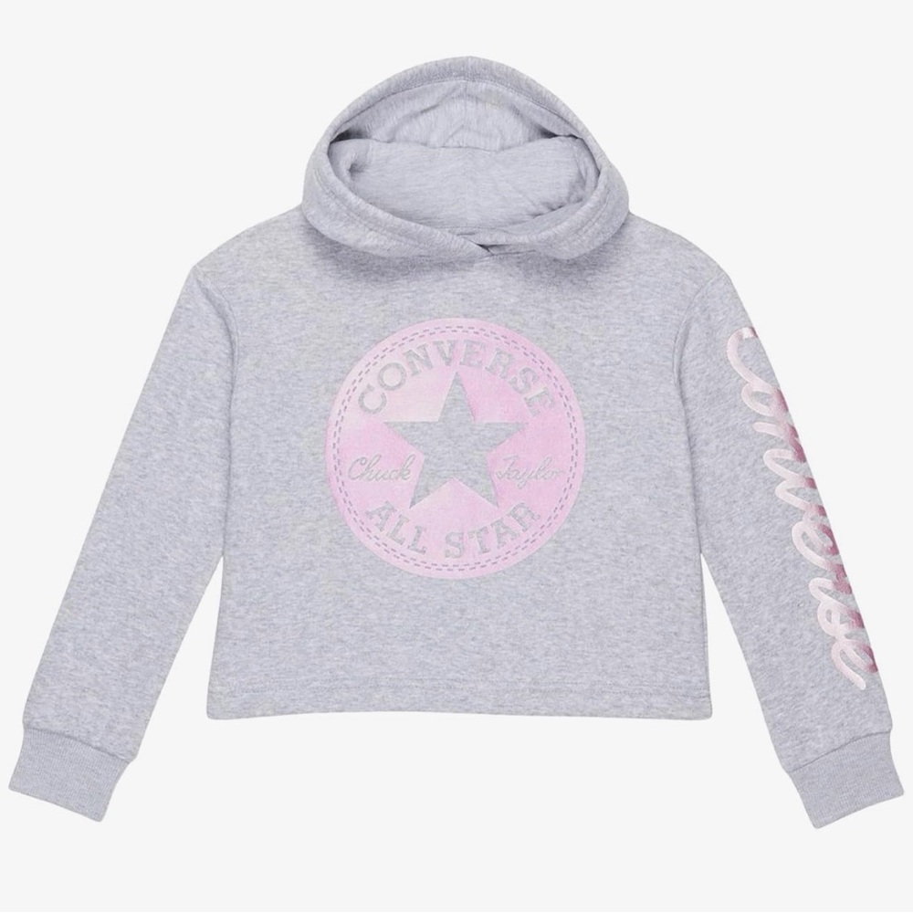 Converse Kids Hoodie in Gray with Pink Star Logo Chuck Taylor sweatshirt